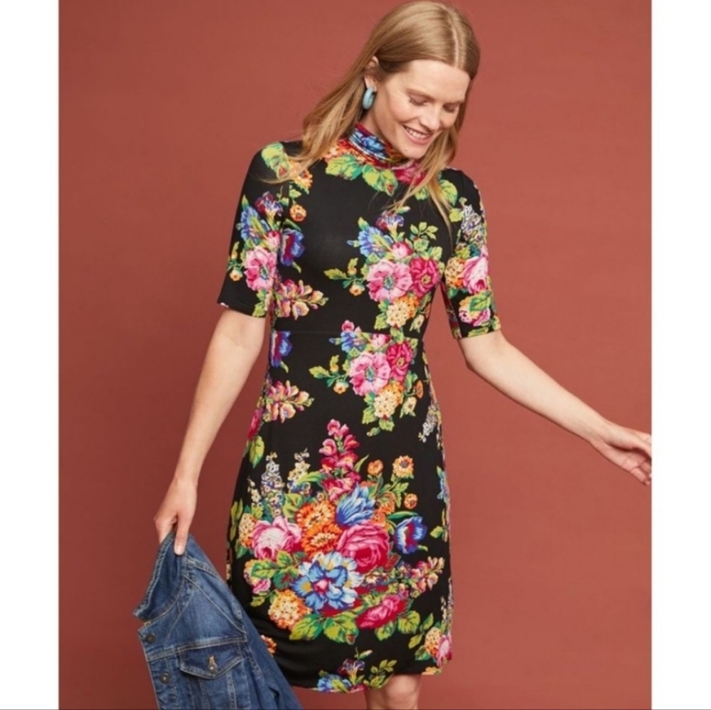 Anthro Ett:Twa Coreywell Black Floral Turtleneck Dress Size Small